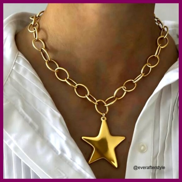 Chunky Star Statement Necklace with Lobster Clasp, Alloy Material - Picture 2 of 7